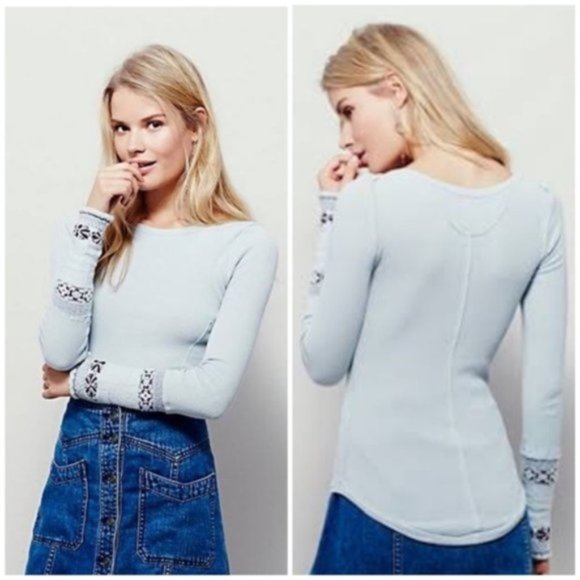 Free People Tops - Free People Newbie rosey cuff thermal blue